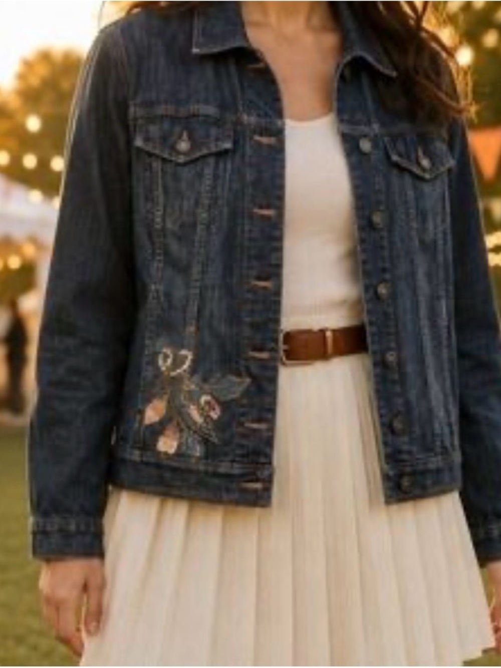Coldwater Creek Dark Blue Embroidered Denim Jacket